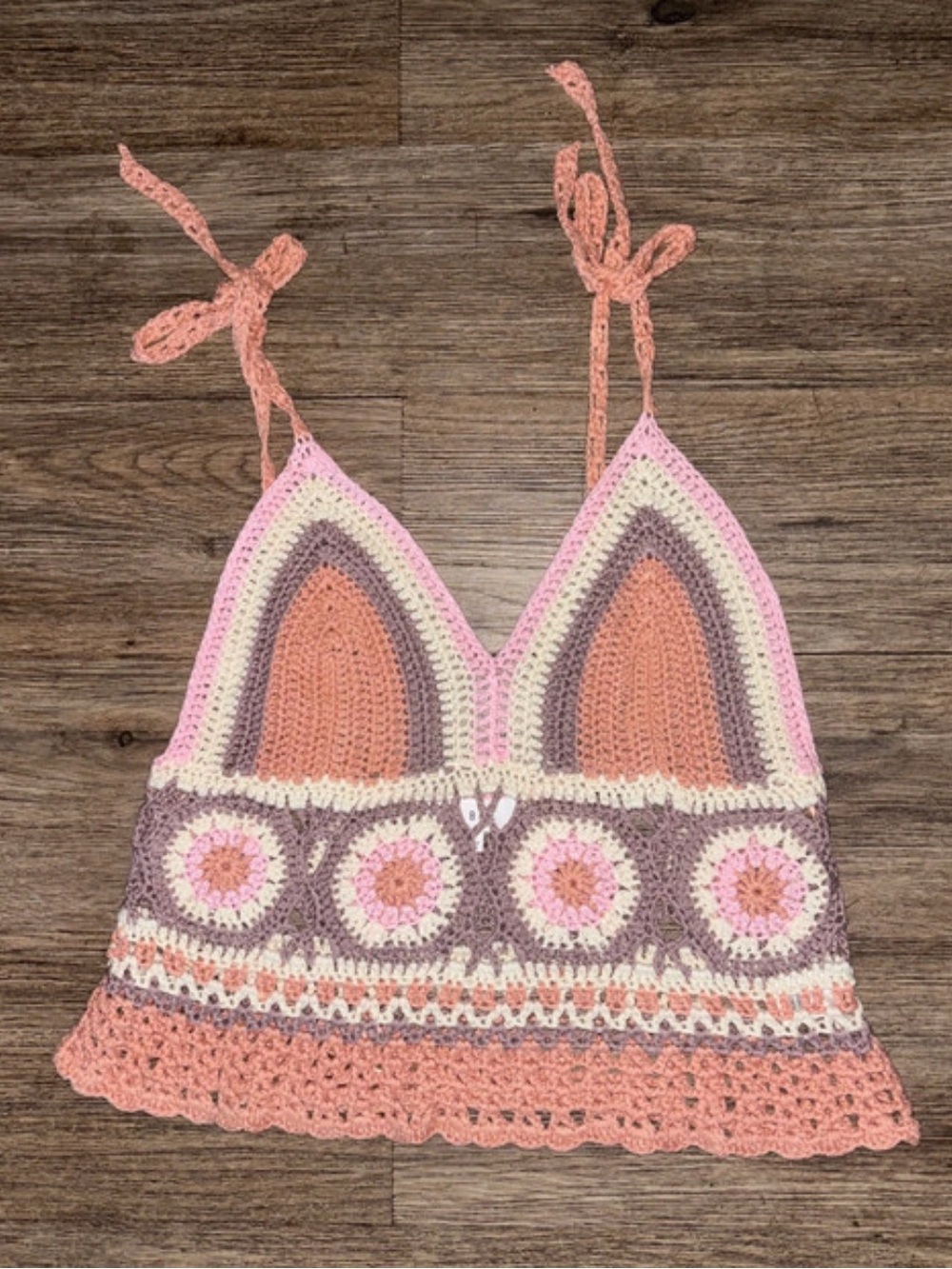 MARBLE Crochet Sunburst Cropped Tank in Peach, Pink & Cream